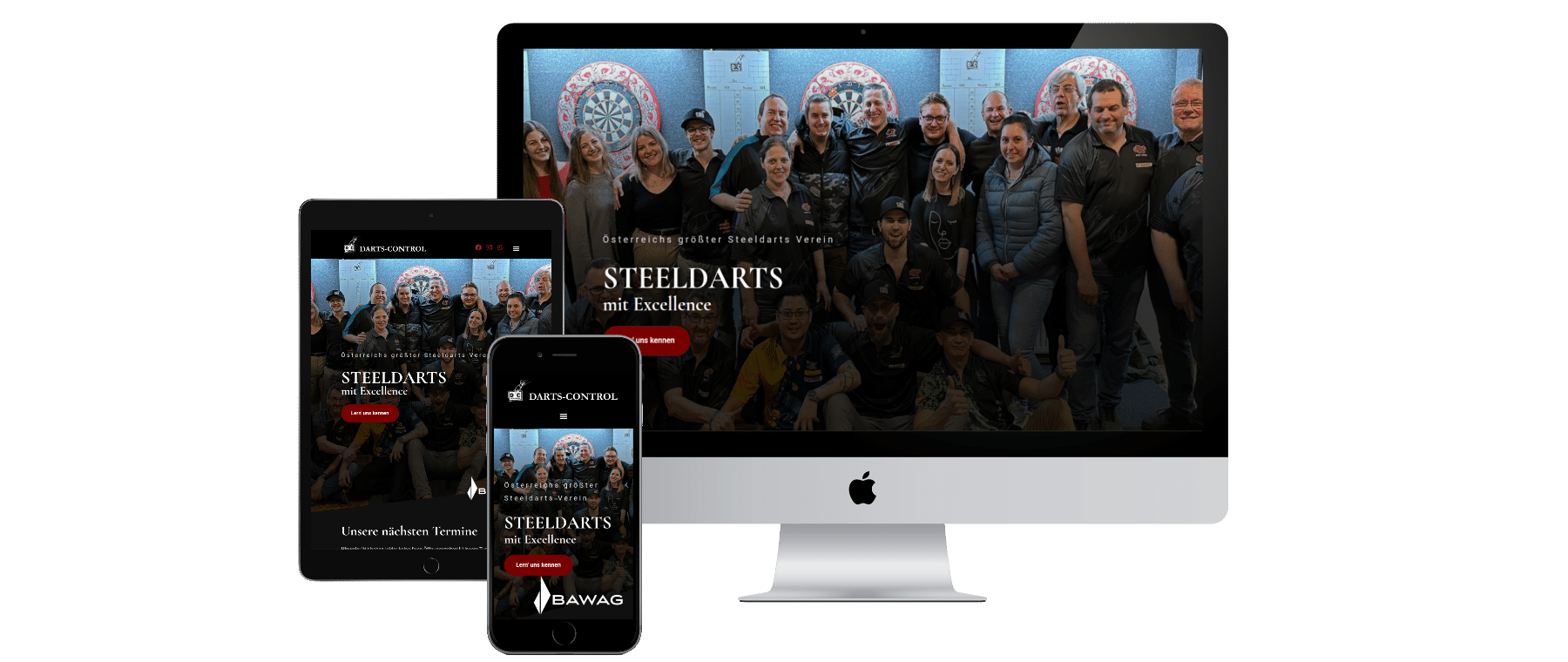 Website für den Dartsclub Darts-Control auf verschiedenen Bildschirmen